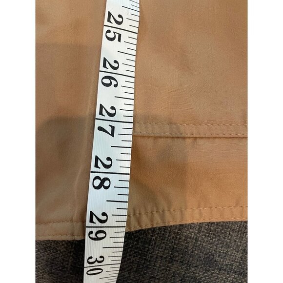 Dennis Basso Tan Mid Length Trench Coat Animal Print Trim Sz L - Picture 10 of 10